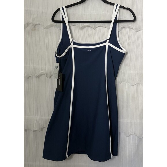 YPB Sculptlux Tank Dress Skort Built In Bra Size L  Navy White Pickleball Tennis - Picture 2 of 6